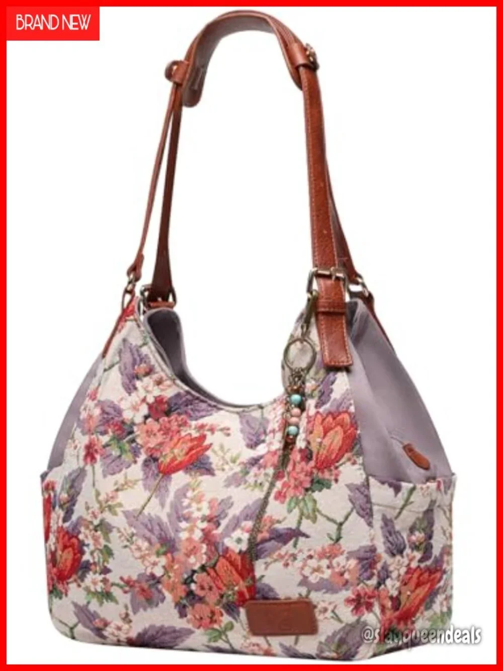 Canvas Hobo Purse Multi Pocket Tote Shopper Shoulder Bag with Embroidery Ethnic